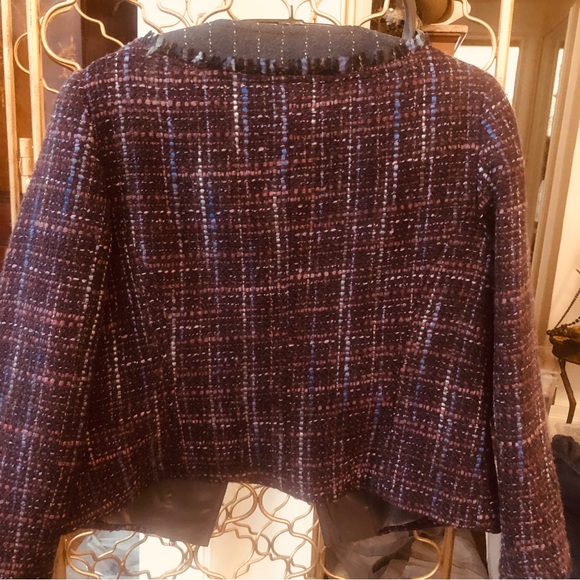 Genuine Trina Turk Cropped Tweed Jacket Collarless Fully Lined Sz.4 - Picture 6 of 11